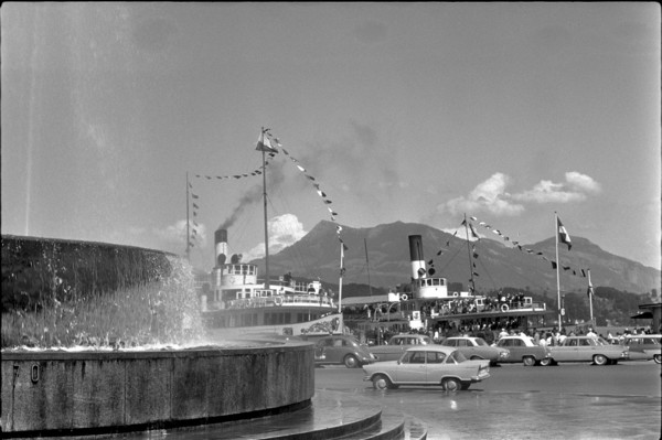 Steamship on Lake Lucerne, in the harbour of Lucerne, 1963