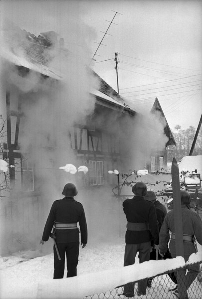 Fire at a historical half-timbered house in Langnau 1968