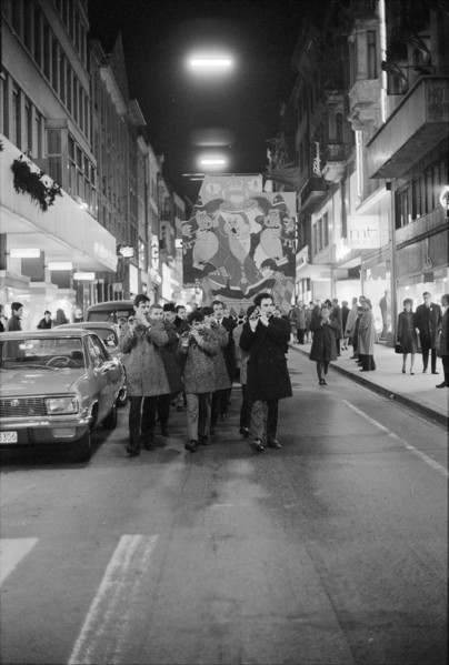 Basle Carnival: The traditional Morgestraich starting at 4 a.m., 1968