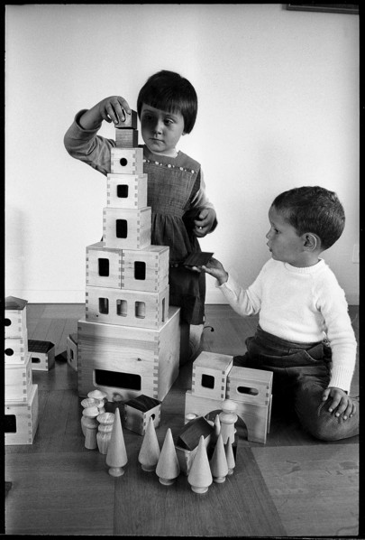 Children playing with building bricks, 1968