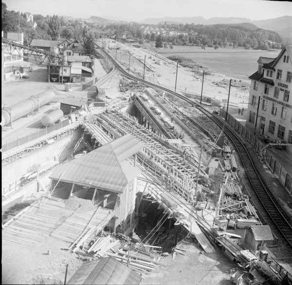 Road construction in Zurich Giesshubel, 1959