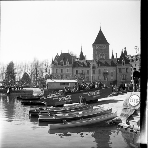 Coca Cola advertising on amphibian vehicle in Ouchy 1950