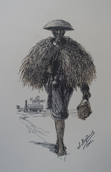 Chinese villager in a straw raincoat Sketch by Martynov