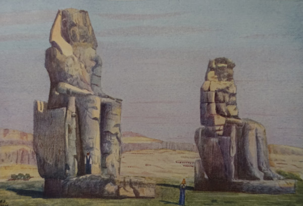 Colossi of Memnon Illustration from the book ""In the Land of Amon-Ra Essays on Egypt"" Author AN Lvov