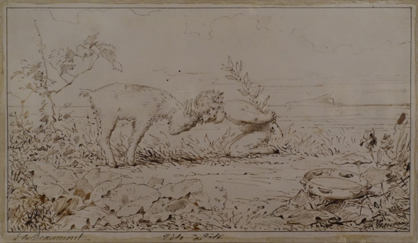 Tete-a-tete Édouard de Beaumont (1821-1888) Cardboard, pen in brown tone