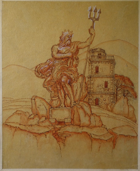 Fyodor Chaliapin's House in Crimea Castle of Arts Sketch Project Figure of Poseidon 1915 Fomin Ivan Alexandrovich (1872-1936)