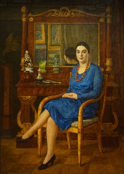 Lady in Blue Portrait of Z D R (Zinaida Dmitrievna Rybnikova, 1892-1975) 1927 Mashkov Ilya Ivanovich (1881-1944)