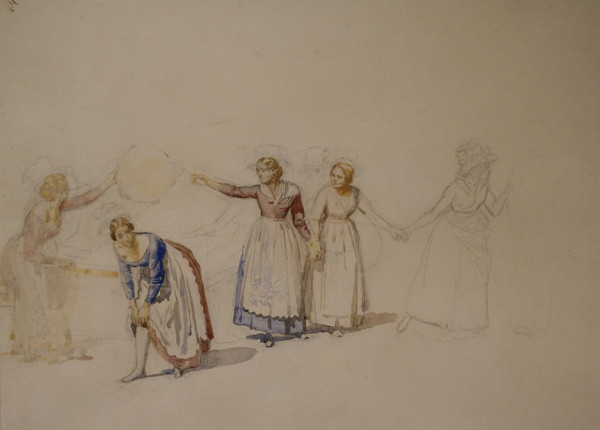 October festival in Rome at the Ponte Molle (at the start of dancing) 1842  Watercolor, black pencil on paper