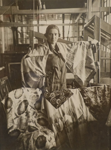 Lyudmila Mayakovskaya (1884-1972) with samples of decorative fabric for the 1925 World Exhibition in Paris