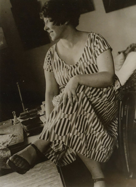 Stepanova Varvara (1894-1958) in a dress made of fabric according to her own design