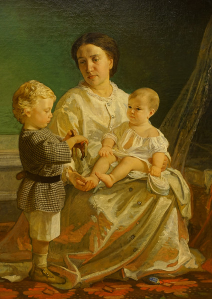 Portrait of Anna Petrovna Ge with children by Ge Nikolai Nikolaevich (1831-94)