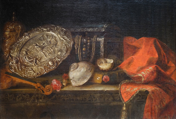 Still Life with Silver Dish and Porcelain Cup