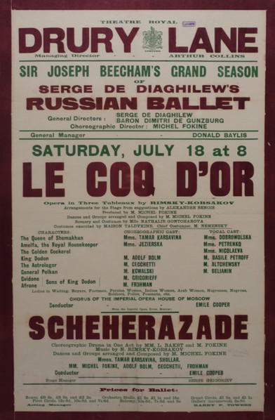 Poster for performances of the 'Russian Ballet of Sergei Dyagelev'