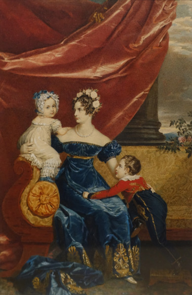 Portrait of Grand Duchess Alexandra Feodorovna with her kids: Maria Nikolaevna and  Alexander Nikolaevich