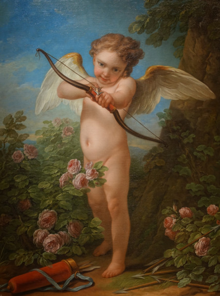 Cupid shooting a bow (threatening love)