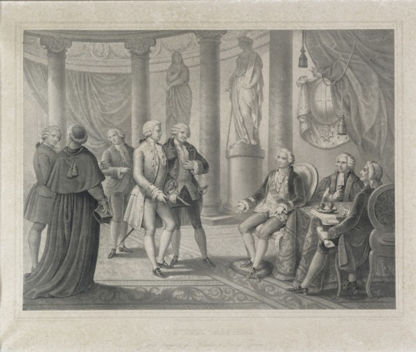 Vittorio Alfieri in visita al re Amedeo II a Torino, litografia (Thomas et imprime par Becquet frv®res v† Paris)