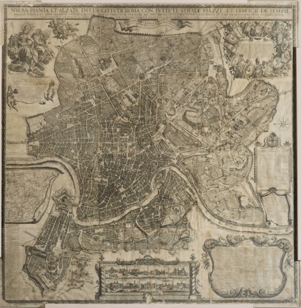 Map of the city of Rome, year 1756, Giovan Battista la Falda engraver, Giacomo de Rossi printer