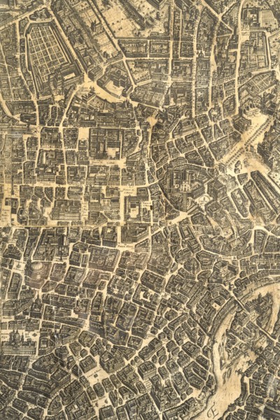 Map of the city of Rome, year 1756, Giovan Battista la Falda engraver, Giacomo de Rossi printer