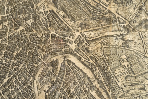 Map of the city of Rome, year 1756, Giovan Battista la Falda engraver, Giacomo de Rossi printer