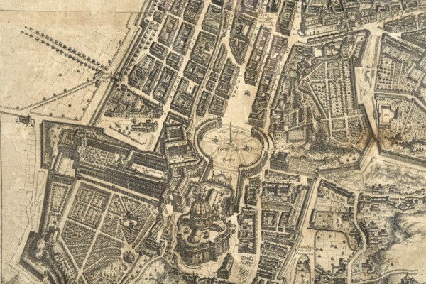 Map of the city of Rome, year 1756, Giovan Battista la Falda engraver, Giacomo de Rossi printer