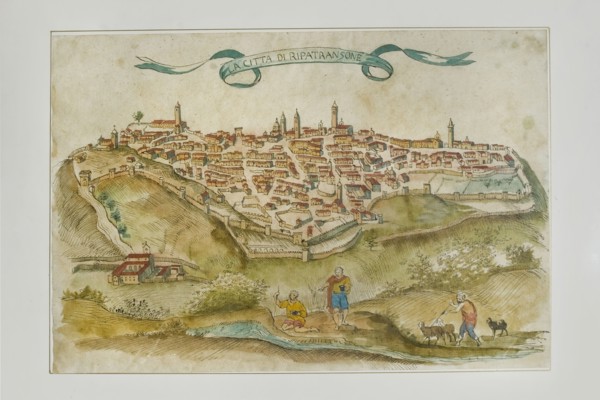 View of the village of Ripatransone, watercolor, 17th century