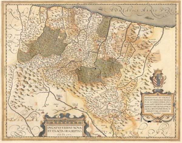 Giovanni Battista Urints Antwerp ca 1552 Ducatus Urbini Nova /Et Exacta Descriptio, / 1606, watercolor engraving