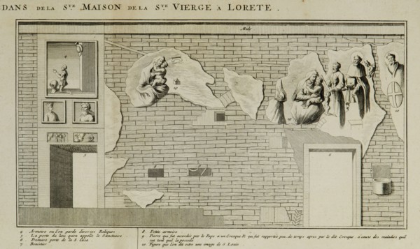 Pierre Mortier, Santuario di Loreto, incisione, XVII secolo. L'interno della Santa casa della Vergine di Loreto