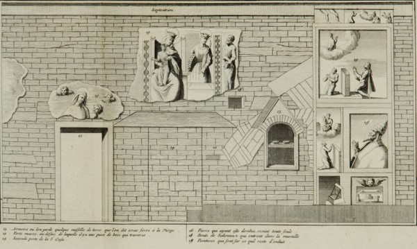 Pierre Mortier, Santuario di Loreto, incisione, XVII secolo. L'interno della Santa casa della Vergine di Loreto