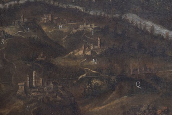 Jesi, Italy, Marche, Province of Ancona, Planettiana Library, Director's Room. Attribution: Antonino Sarti, The City of Jesi and Its Territory, oil on canvas, 17th century