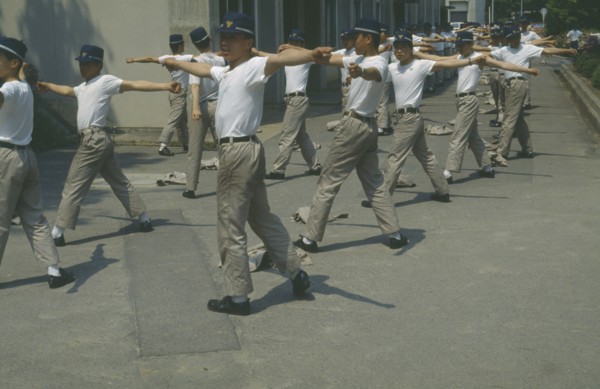 JAPAN, People, Group exercise by Toyota workers.