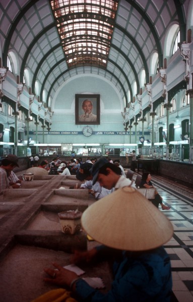 VIETNAM, Ho Chi Minh City, Post Office interior depicting glass canopy and iron framed roof.