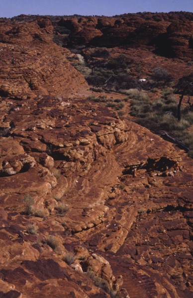 AUSTRALIA, Northern Territory, Kings Canyon, View over ridge of red rock canyon landscape
