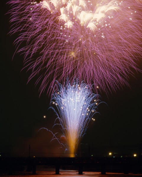 JAPAN, Fireworks, Hanabi Flowers Of Fire fireworks display on a jetty over water
