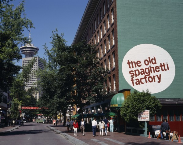 CANADA, British Columbia, Vancouver, Gastown. The Old Spaghetti Factory restaurant with people on