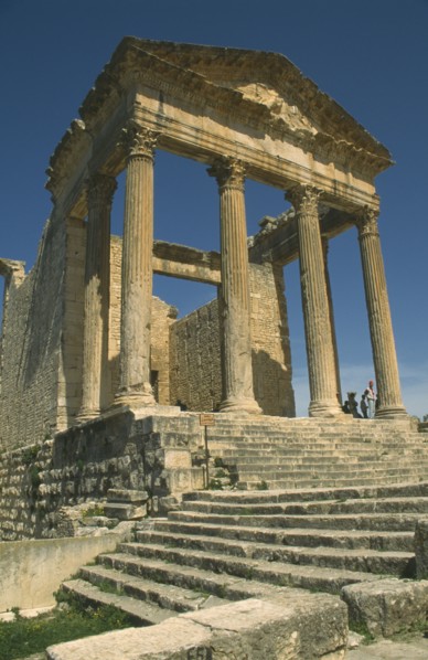 TUNISIA, Dougga, Second century AD Roman ruined city.  Capitol Temple.