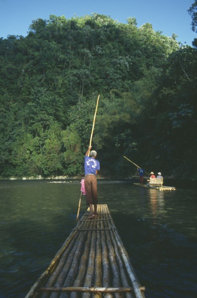 WEST INDIES, Jamaica, Rio Grande, Tourists being taken on rafts down the river
