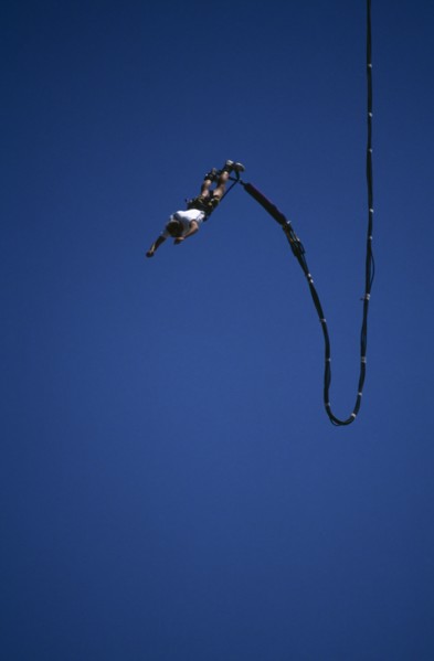 SPORT, Bungee Jumping, USA South Dakota . Jumper in mid air