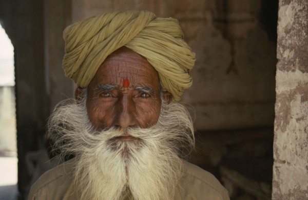 INDIA, Rajasthan, Jaipur, Portrait of a Holy man or Sadhu.