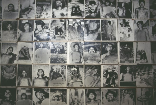 CAMBODIA, Phnom Penh, Tuol Sleng Museum.  Photographs of victims of the Khmer Rouge.