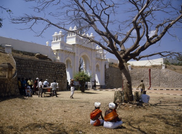 INDIA, Karnataka, Mysore, "Maharaja’s Palace.  Exterior wall and white, carved and decorated