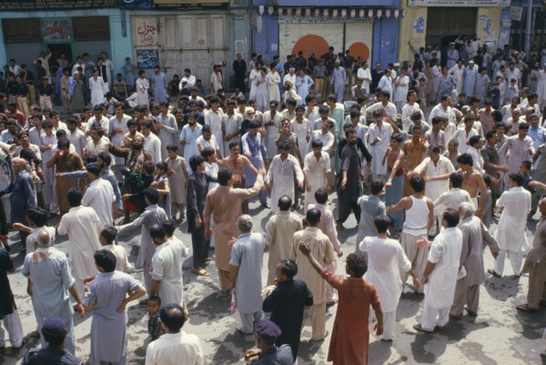 PAKISTAN, N W Frontier Province, Peshawar , "Mohurrum Festival.  Men beating their chests durring