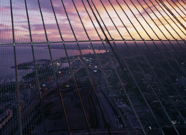 CANADA, Ontario  , Toronto, View towards Niagara from the top of the CN Tower at sunset.