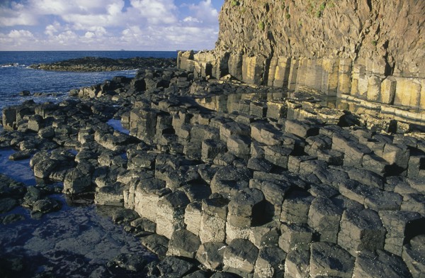 SCOTLAND, Isle Of Mull, Basalt rock formations on the coastline