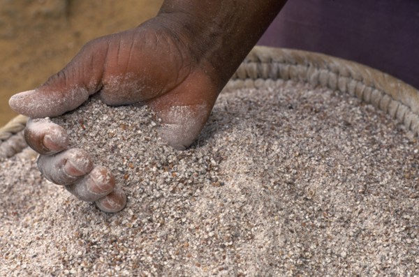 SOUTH AFRICA, KwaZulu-Natal , Shakaland , "Eshowe.  Zulu beer making, detail of a hand in a basket