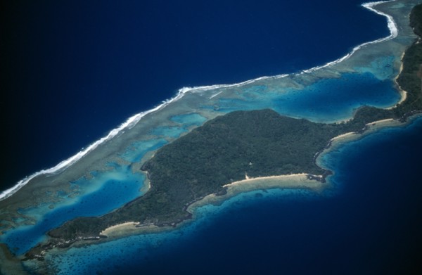 FIJI, Island, Tropical Island and Coral reef.  Aerial view