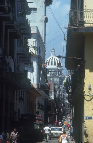 CUBA, Havana, Old Havana , Street leading to Capitol  Science Academy