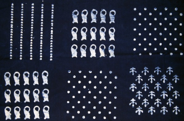 INDIA, Rajasthan , Art and Crafts, Detail of blue and white block printed fabric.