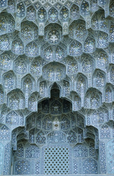 IRAN, Esfahan, Mosque detail of blue tiled arch  Esfahan  Isfahan