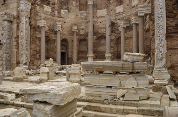 LIBYA ,  , Leptis Magna, Roman ruins of the Severan Basilica dating from the 3rd century