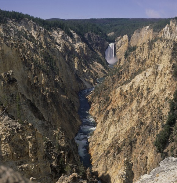 USA, Wyoming, Yellowstone , The Lower Falls waterfall seen from Artists Point as the river below